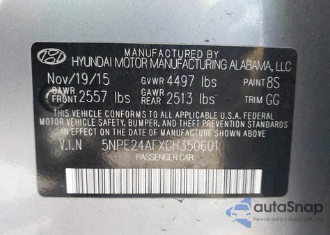 2016 Hyundai Sonata Se from USA, damaged, VIN 5NPE24AFXGH350601